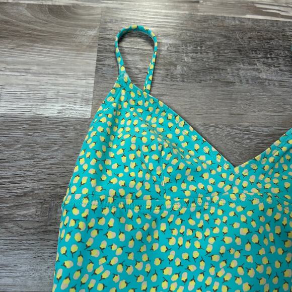 J.Crew One Piece Swimsuit Turquoise Yellow Lemon Print Retro Size 4 - Picture 2 of 8